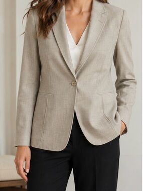 Pendleton Wool Blazer Womens 12 Beige Tailored  Jacket Lined Business Casual